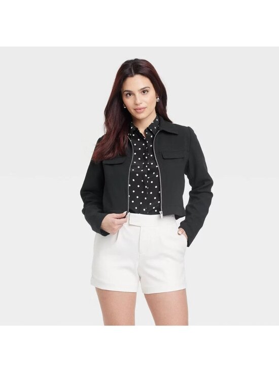 a new day Jackets & Blazers - A New Day Black Full Zip Rayon Blend Slightly Cropped Jacket -- Women's Size XL